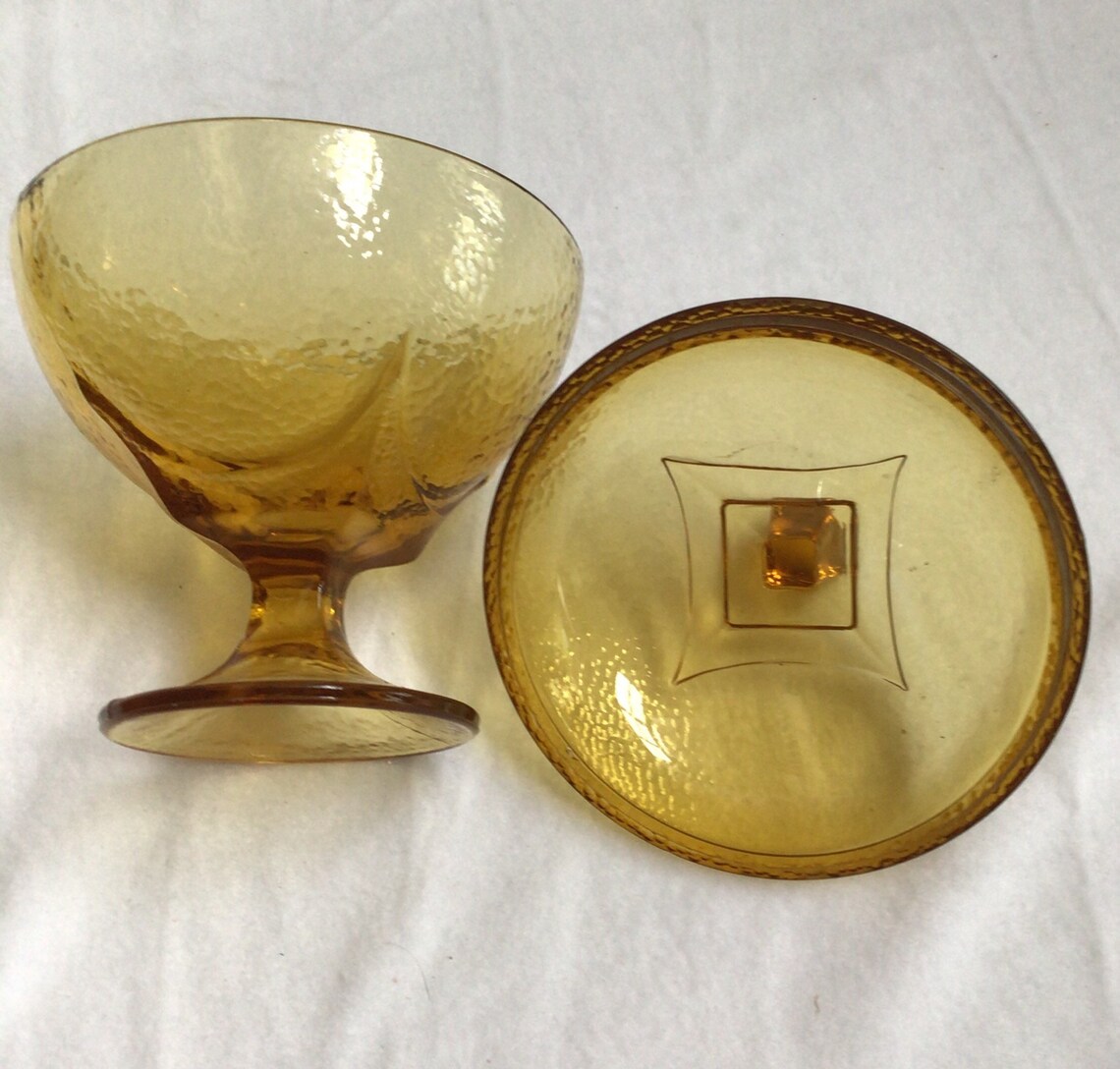 Compote Dish With Lidamber Glassvintage Etsy