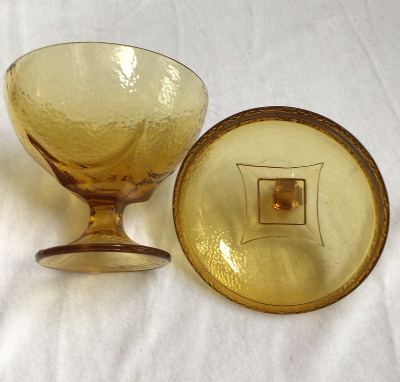 Compote Dish With Lidamber Glassvintage Etsy