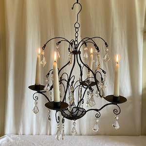 Hanging Candelabra/Chandelier - Black Metal with Prisms - Vintage