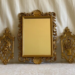Vintage Gold Floral Accent Wall Mirror - Hollywood Regency Decor