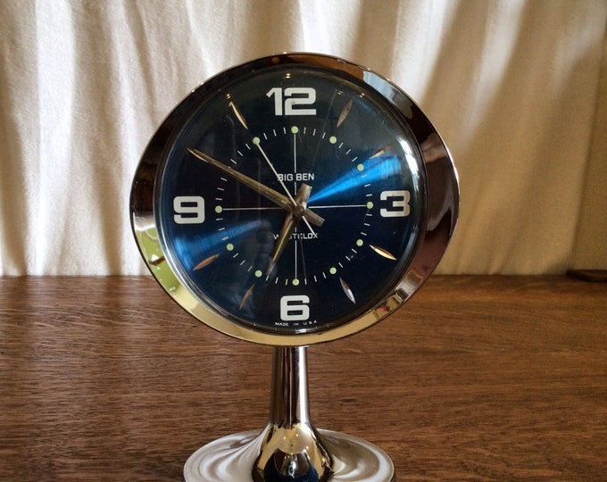 Alarm Clock/ Big Ben Westclox Sculptural Stardust Blue/ Wind Up/ Chrome