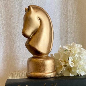 Brass Tone Knight Chess Piece Figurine: Elegant Home Decor