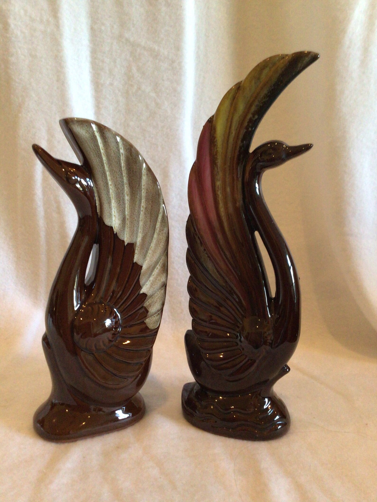 Pair of Mid Century Modern Glazed Ceramic Swans/Birds Brown Etsy