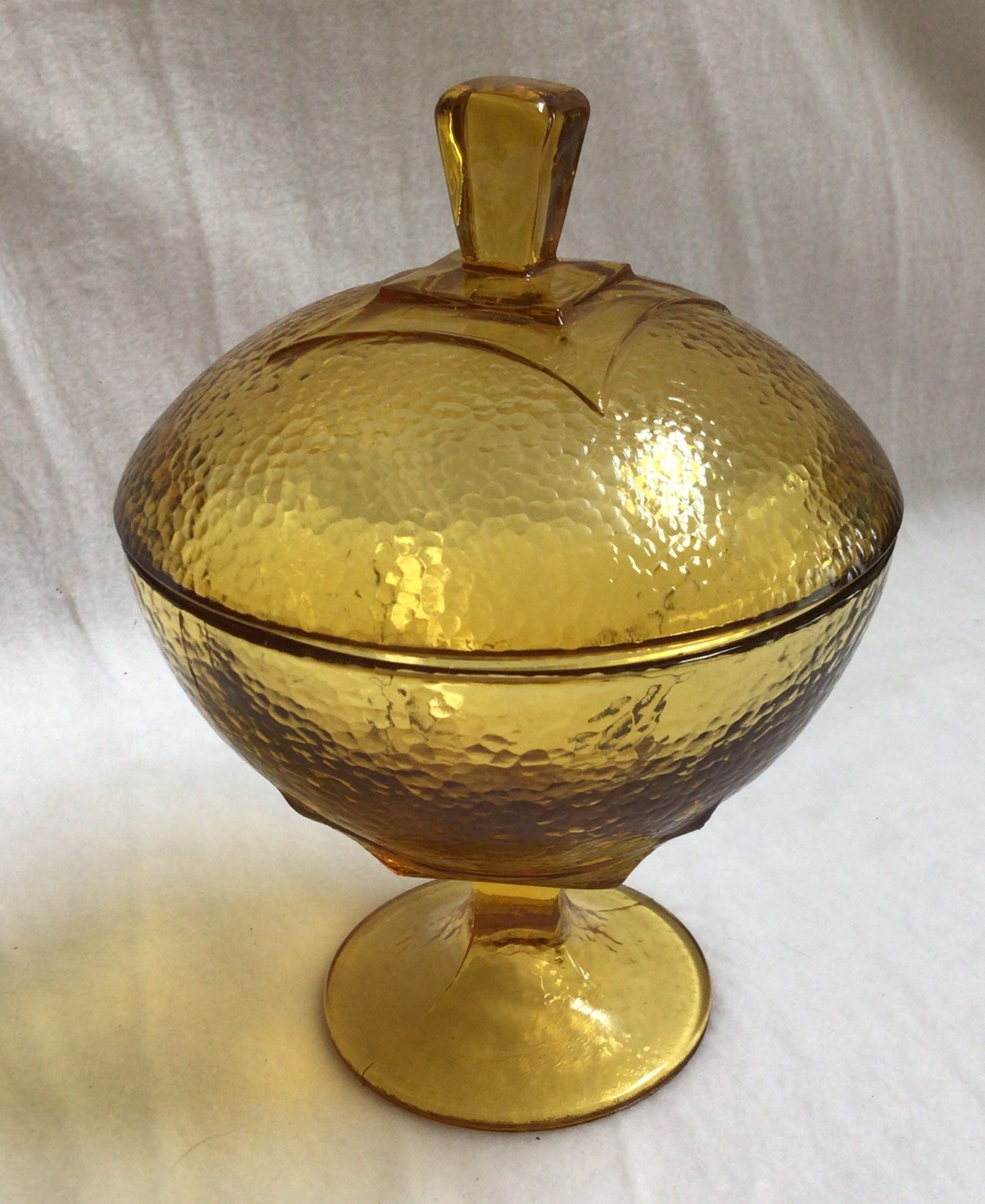 Compote Dish With Lidamber Glassvintage Etsy