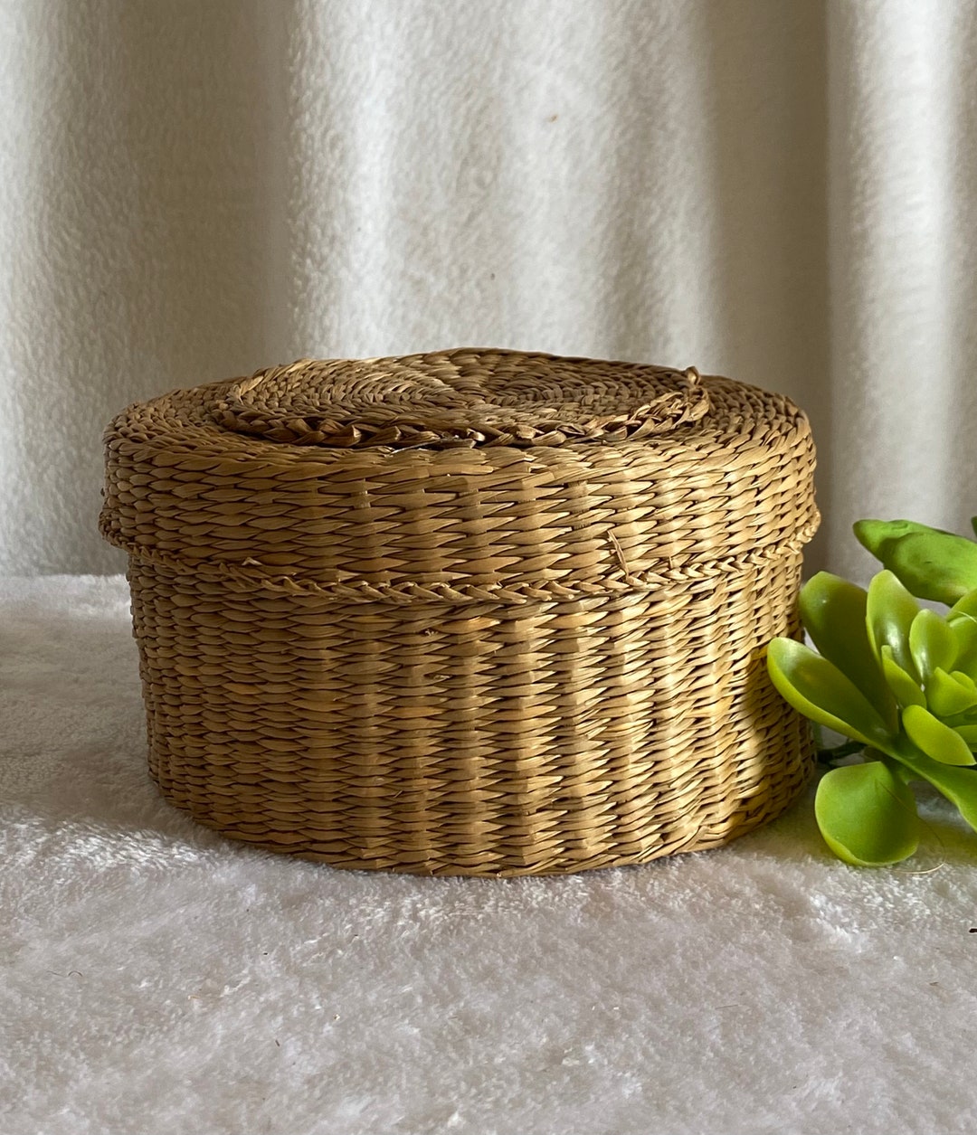 Sweet Grass Basket With Lid Round Boho Farmhouse Earthy Etsy