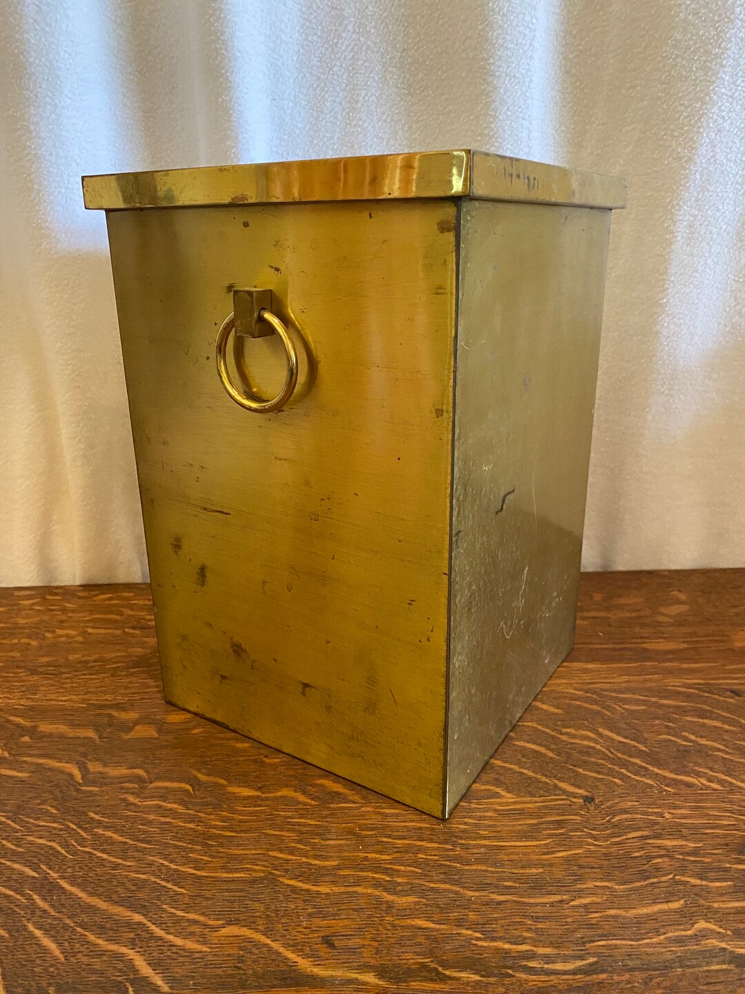 Brass Wastebasket/trash Can/planter/small Umbrella Stand Square Made in