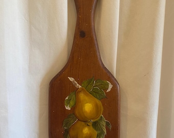 Wood Paddle Wall Decor - Hand Painted Pear Design - Vintage