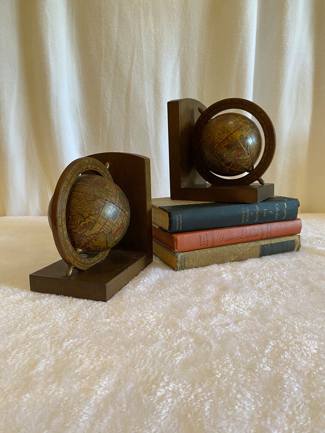 Spinning Globe Bookends Made in Italy Wood Old World Charm Vintage Etsy