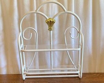 Hanging Shelf/Towel Rack- White with Gold Accent- Art Deco