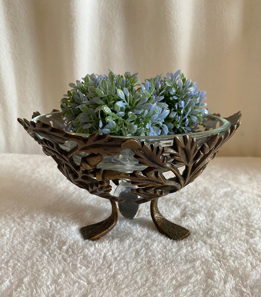 Antique Brass Bowl Stand With Acorns and Leaves Vintage Etsy