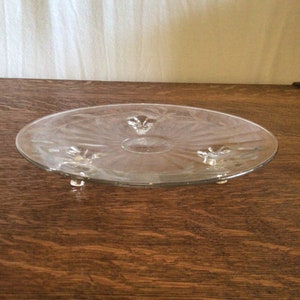 Clear Etched Depression Glass Footed Serving Plate/Cake Stand/Vintage