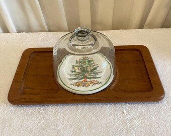 Christmas Cheese Tray with Glass Dome, Appetizer Tray, Charcuterie Board - Christmas Tree Design - Goodwood - Vintage