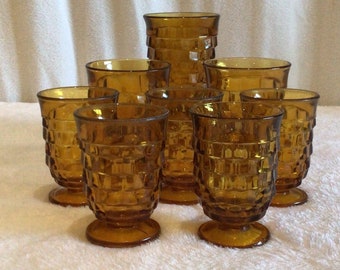 Amber Whitehall/Cube Glasses - 8 Pieces - Assorted Sizes - Vintage