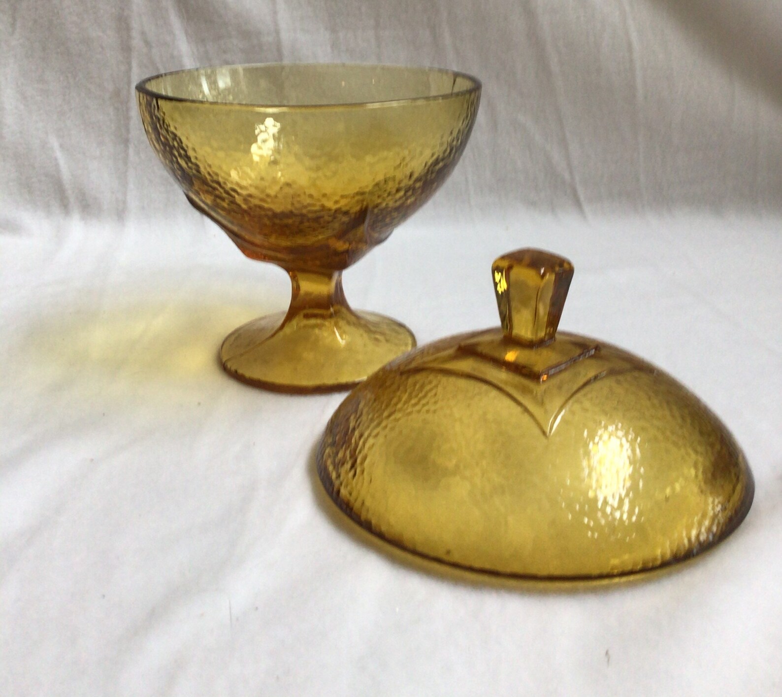 Compote Dish With Lidamber Glassvintage Etsy
