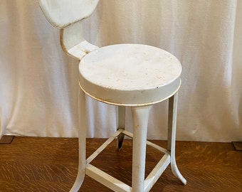 White Metal Stool/Chair - Vintage- Cottagecore/Shabby Chic/Chippy Decor