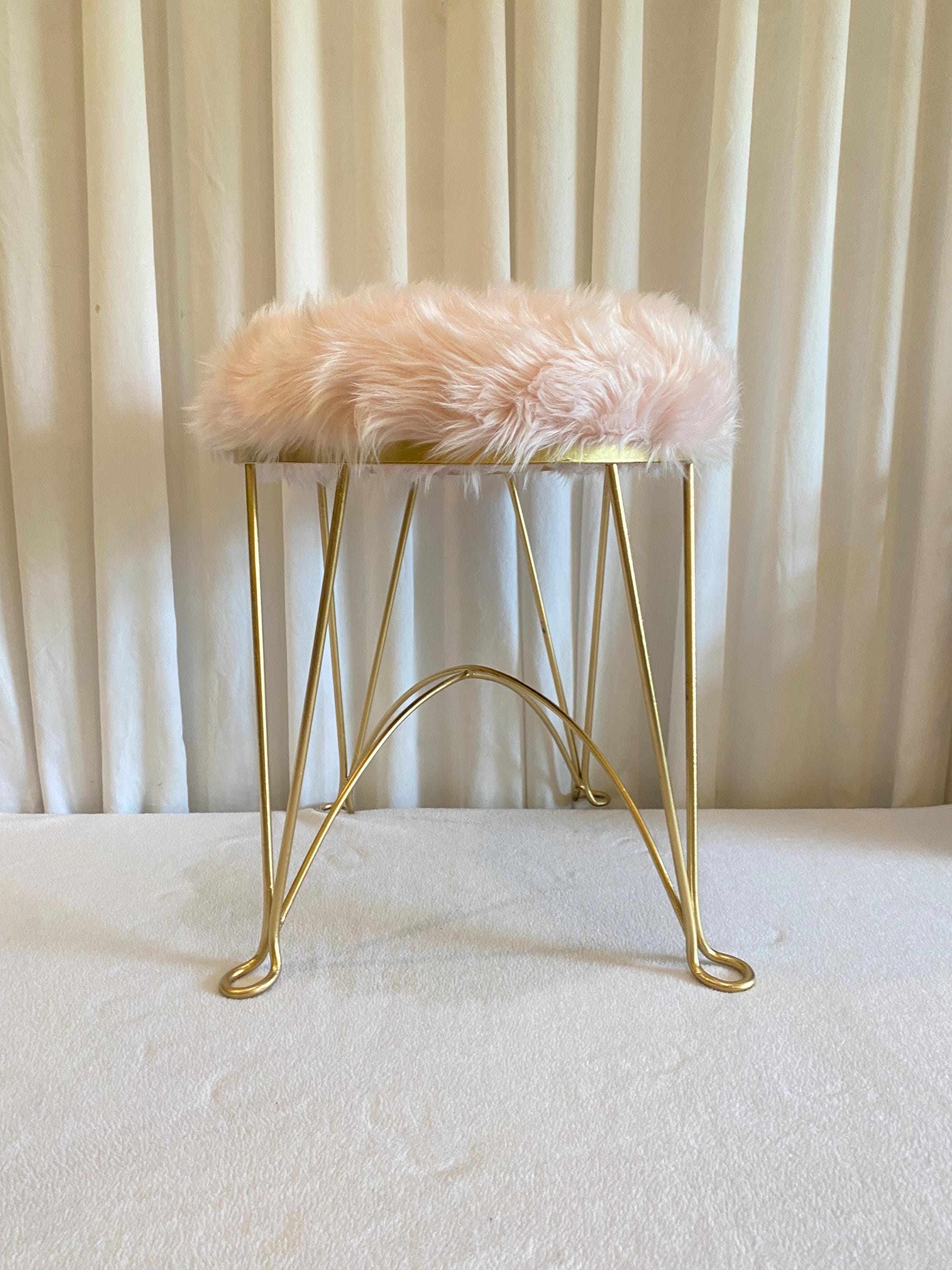 rose gold dressing table stool Large MCM Vanity/boudoir - Tone- Blush Pink Plush Faux Fur Seat - Reupholstered Men's Vintage Watches