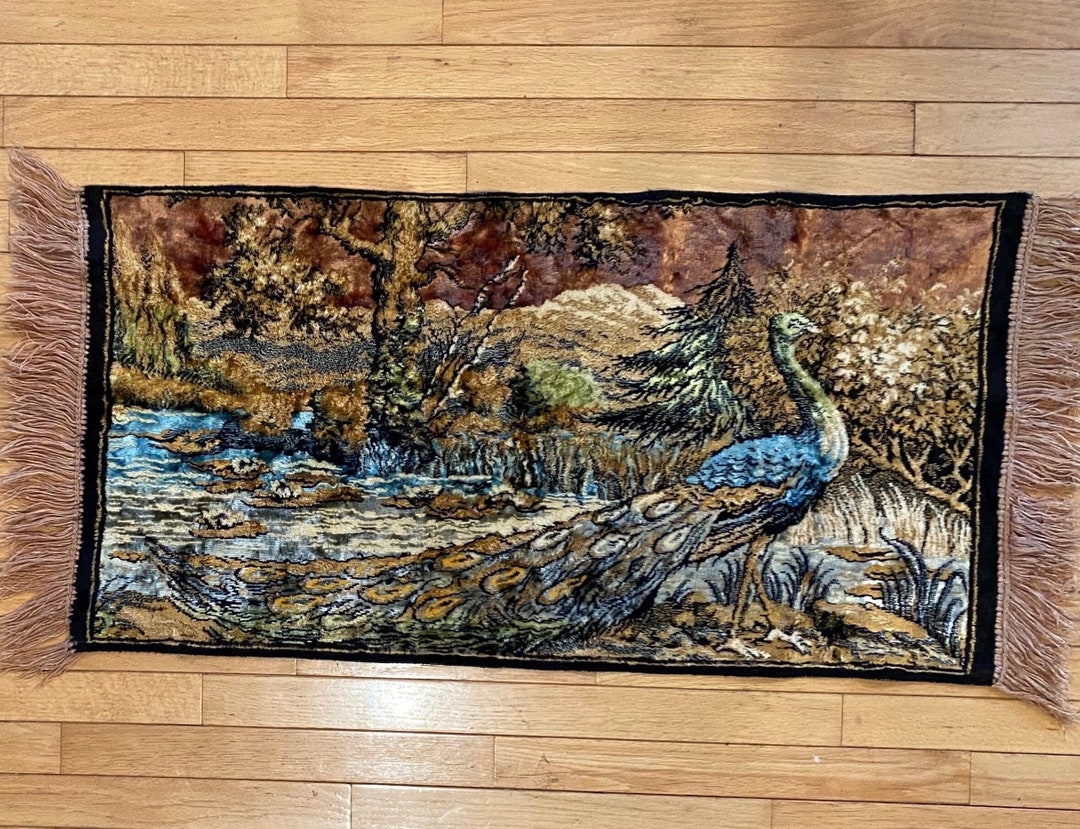 Tapestry Wall Hanging/rug Peacock Earth Tones Vintage Etsy