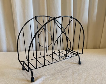 Black Magazine Rack - Book/Album/File Rack - Vintage - Mid Century Modern