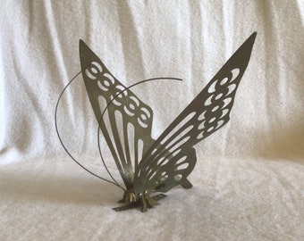 Brass Butterflies - Set of 3 - Vintage- Tabletop or Hanging- Aged Patina- Cutout Design