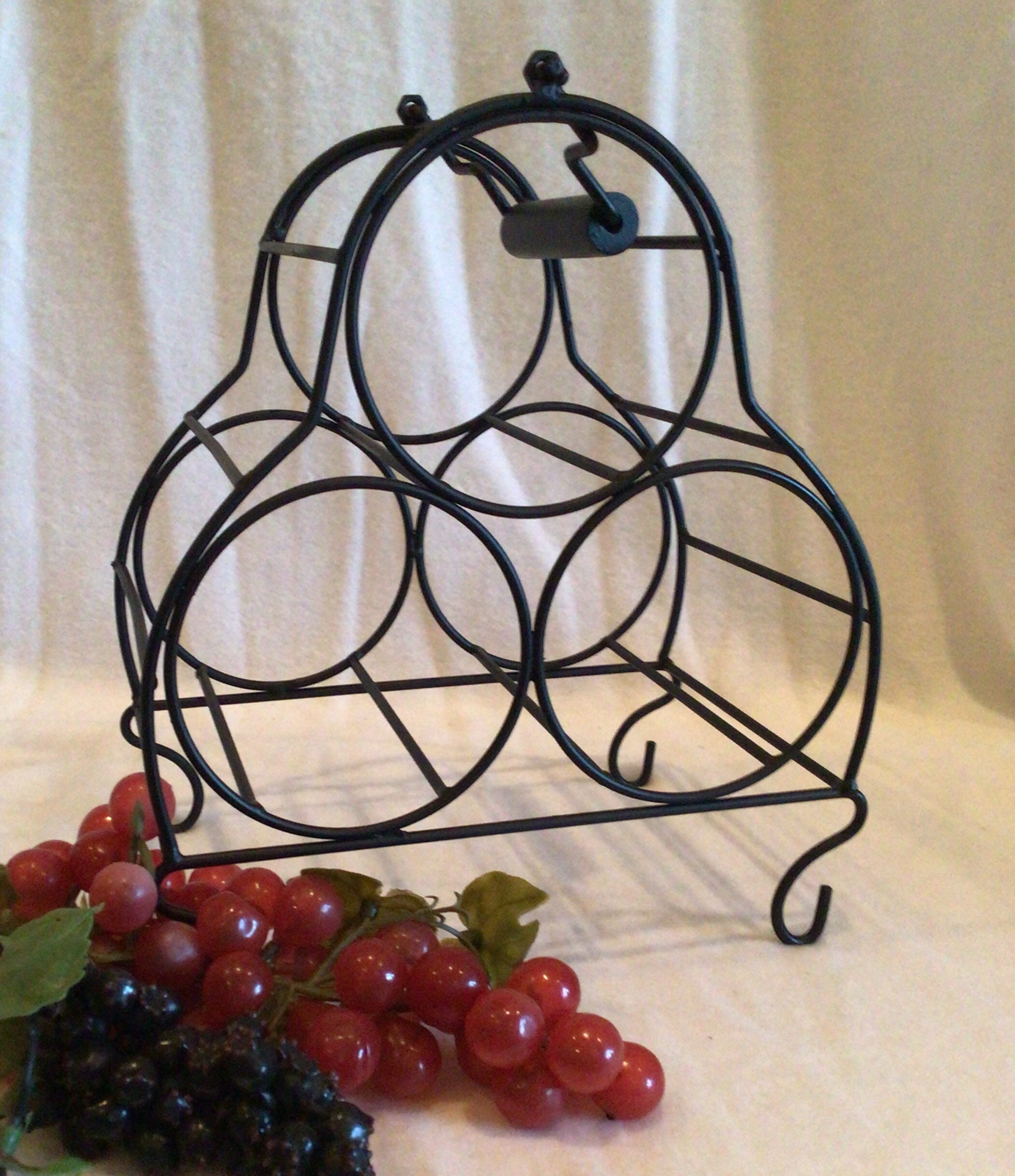 RESTORED Mid Century Modern Black Metal 3 Bottle Wine Rack Etsy