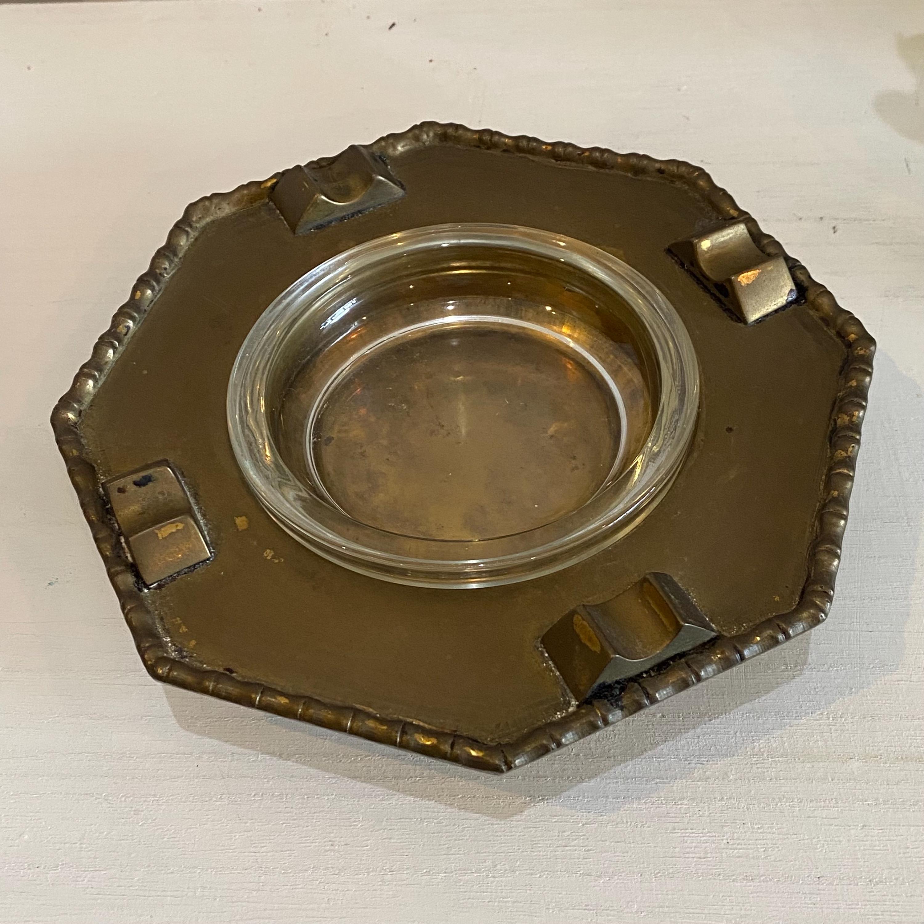 Removeable Glass Insert Brass Octagonal Ashtray With Removable Glass Insert - 4 Cigarette Slots ...
