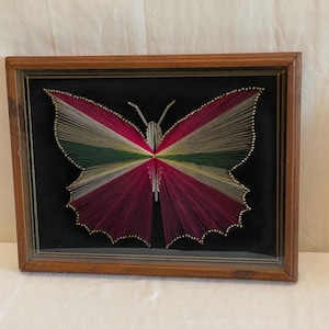 MCM Art -Framed String Art - Butterfly Picture - Vintage