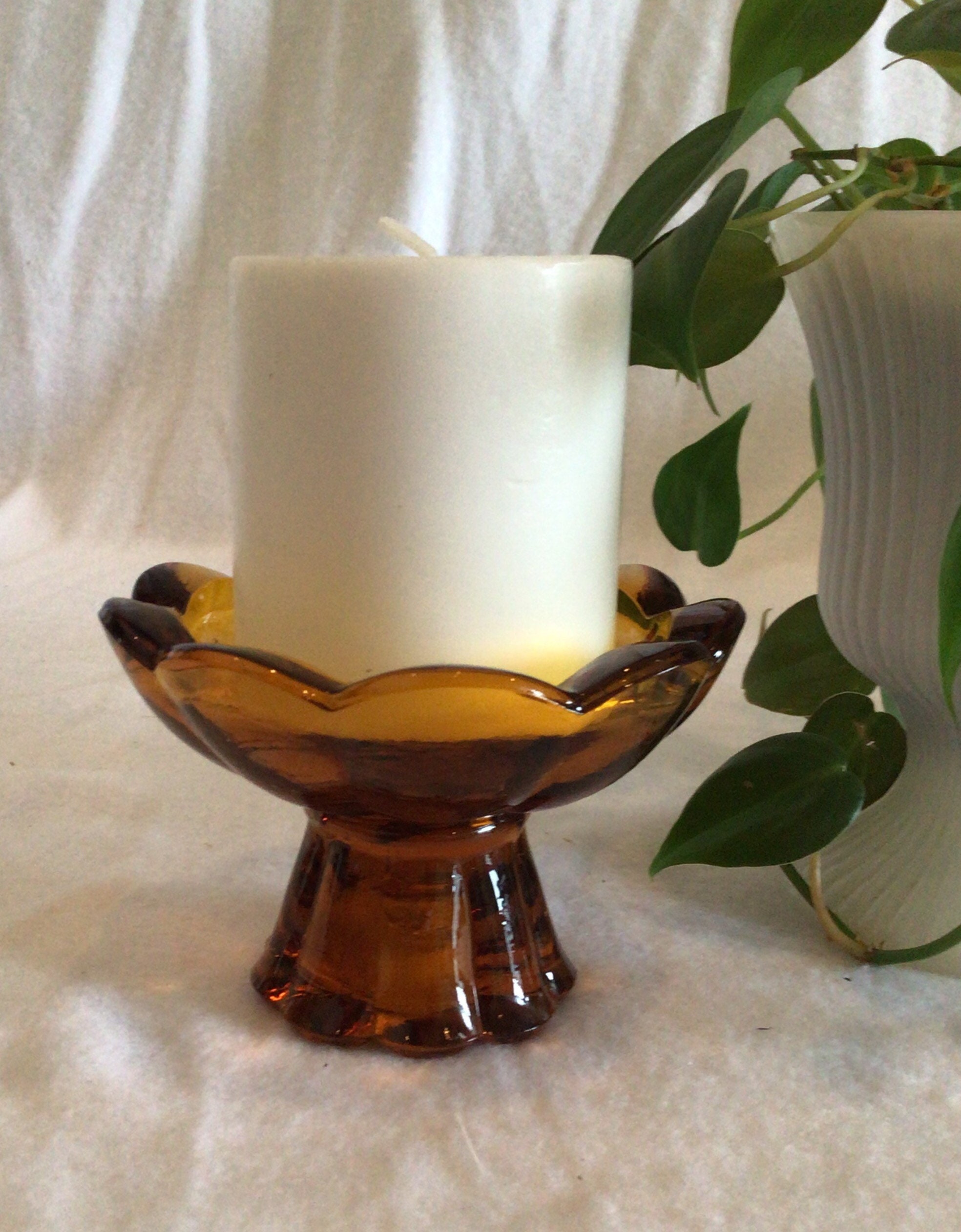 Vintage Dark Amber Glass Candle Holder Etsy