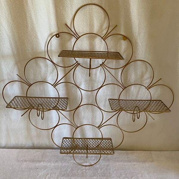 Hanging Gold Tone Metal/Mesh Shelf - Flower Design - Vintage