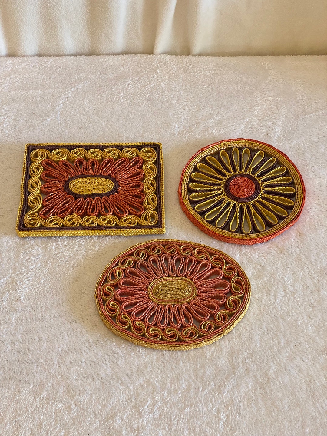 Raffia Trivets Wall Decor Set of 3 Vintage Etsy