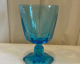 Hazel Atlas Capri Blue Hexagon Footed Stemware/Wine Glass - Vintage