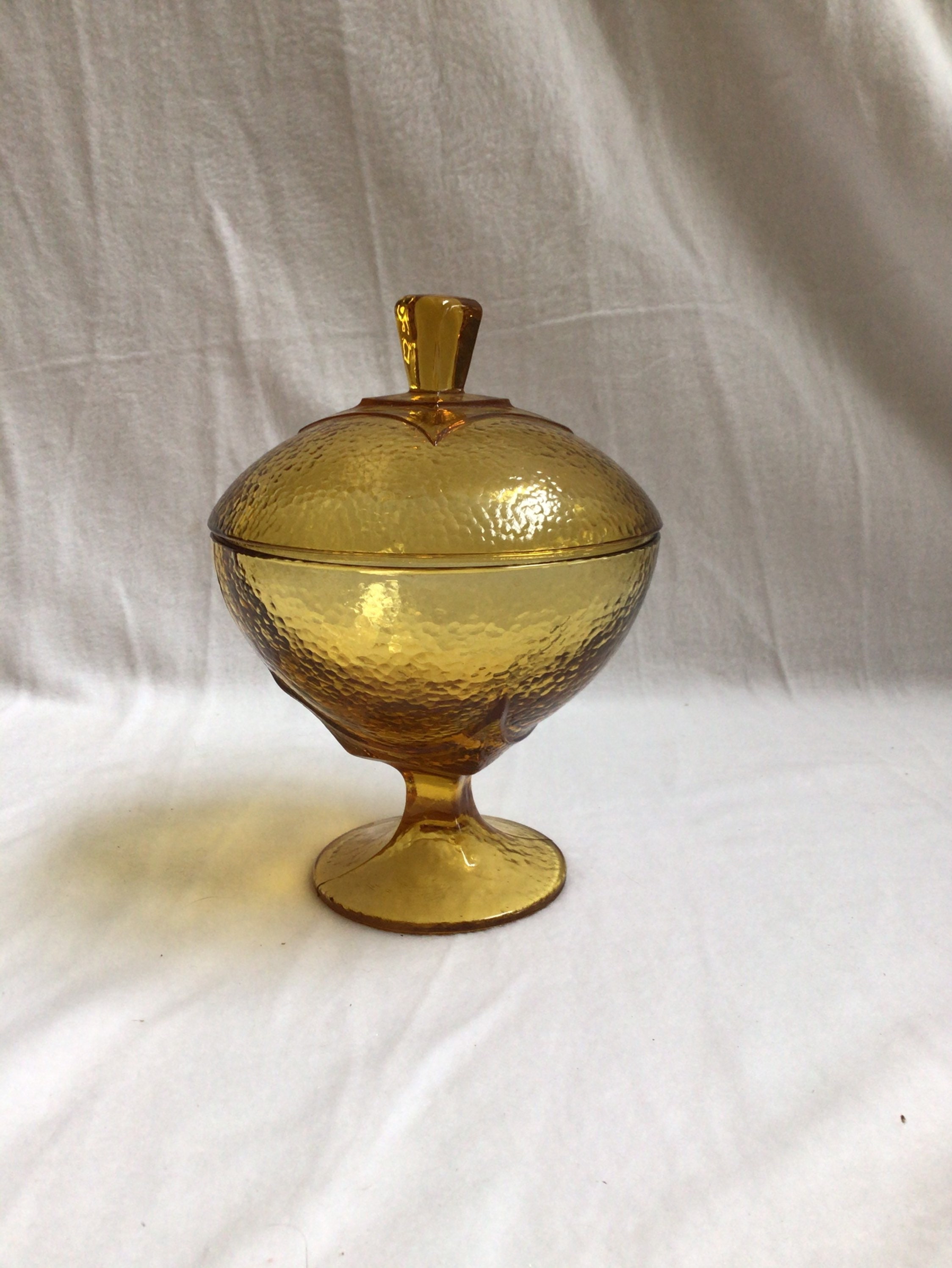 Compote Dish With Lidamber Glassvintage Etsy