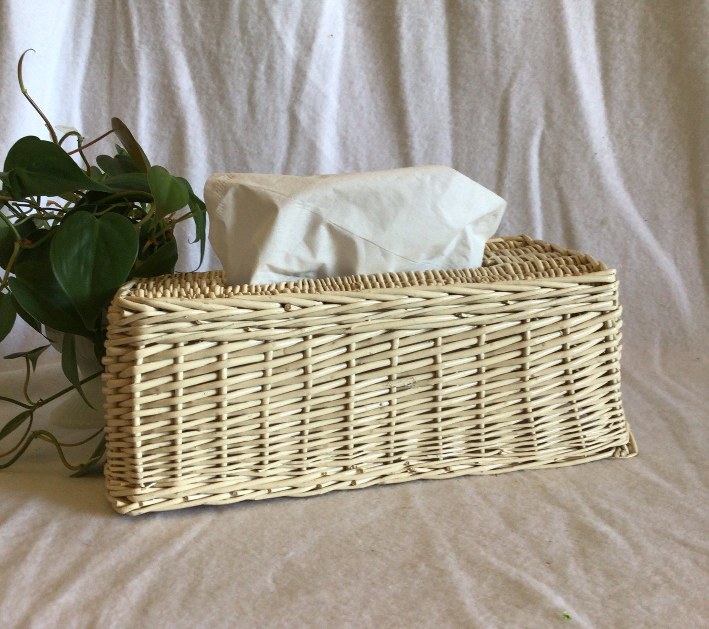Vintage Rectangle Off White Wicker Tissue Box Cover Boho Etsy