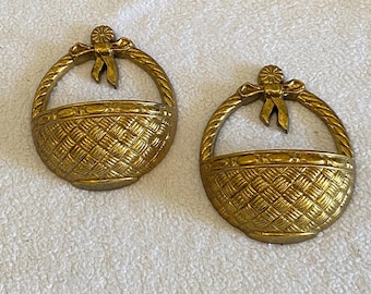 Wall Decor Planters/Pockets - Set of 2 - Gold Basket Design - Burwood # 2818 G - Vintage