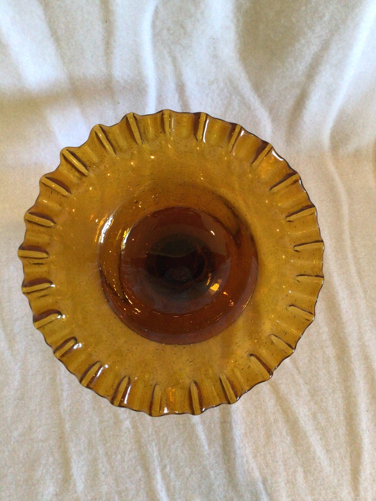 Vintage Dark Amber Fluted/Ruffle Rim Heavy Glass Pedestal Bowl Etsy