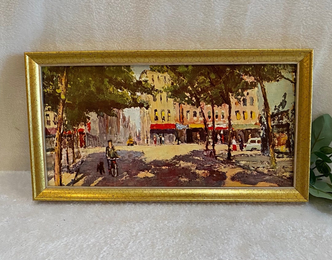 MCM City Scape Lithography Print in Gold Frame Vintage - Etsy