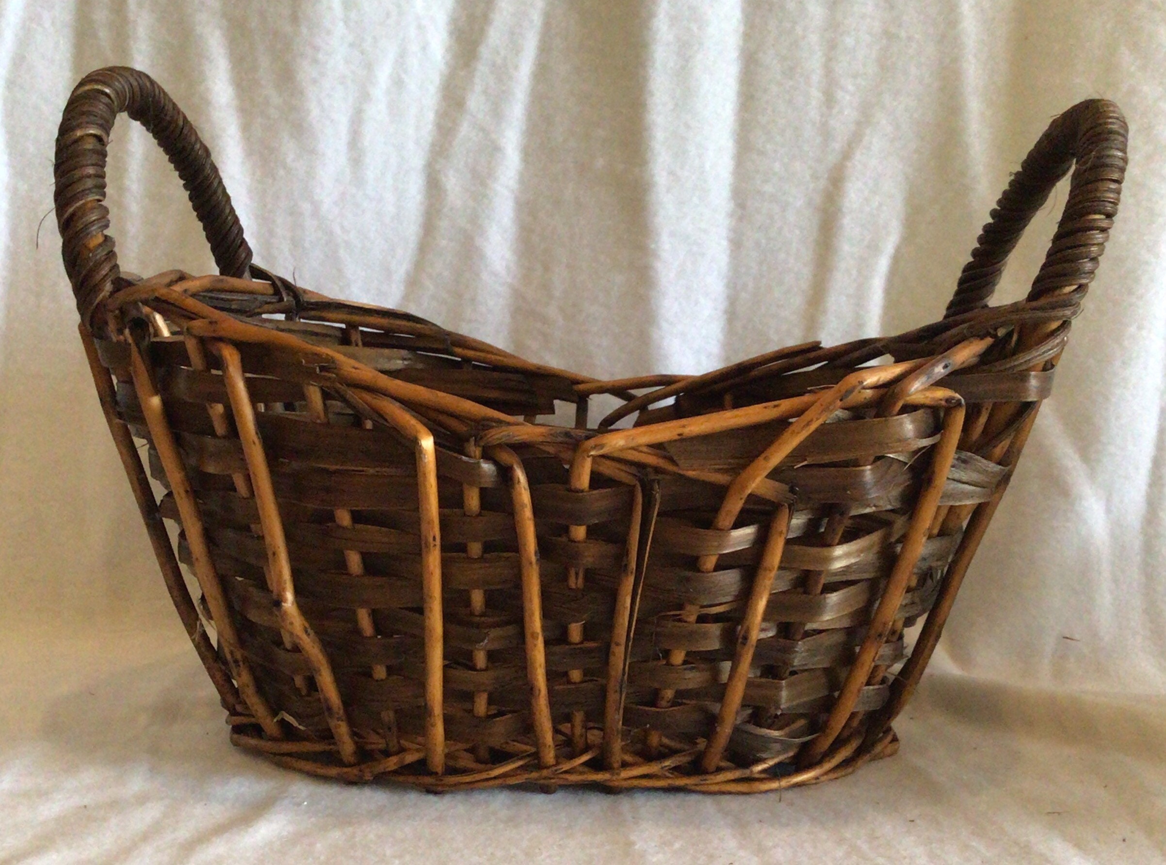 Vintage Rustic Twig Basket with 2 Handles Farmhouse Boho Etsy