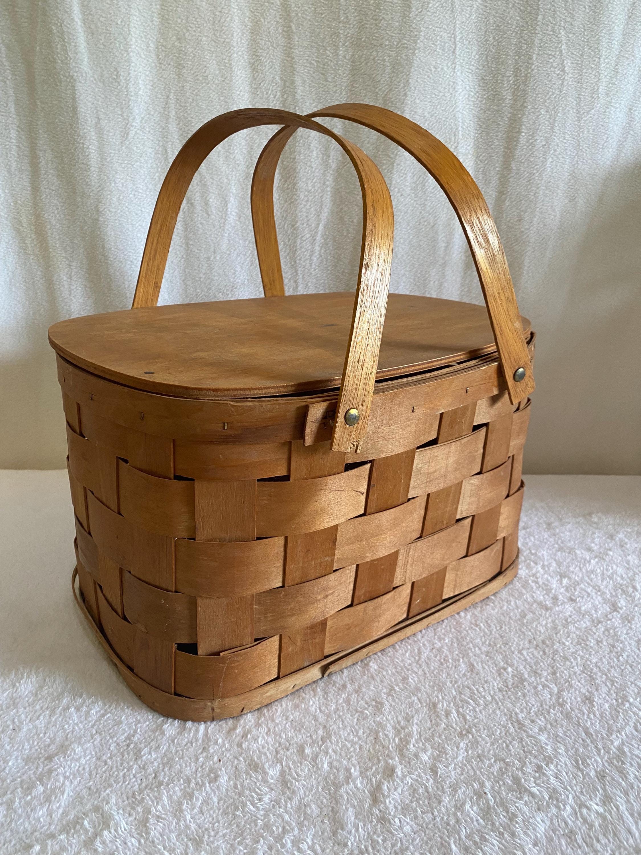 Vintage Leather Strap Split Lid Double Handle Woven Wicker Large Picnic Basket Double Lidded Picnic Basket - Etsy main image 4