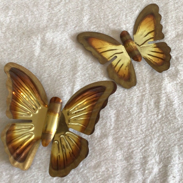 Butterflies -Home Interior Brass-tone and Copper-tone Metal -Vintage- Set of 2