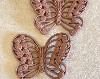 Butterfly Wall Decor - Set of 2 - Mauve - Burwood Products 2146 - Vintage