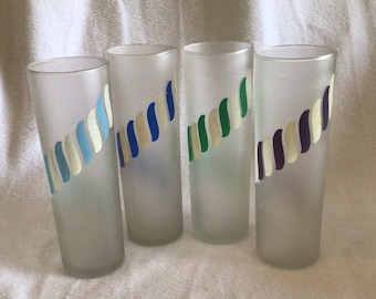 Drinking Glasses- Candy Stripe- Set of 4- Libbey- Tom Collins- Vintage