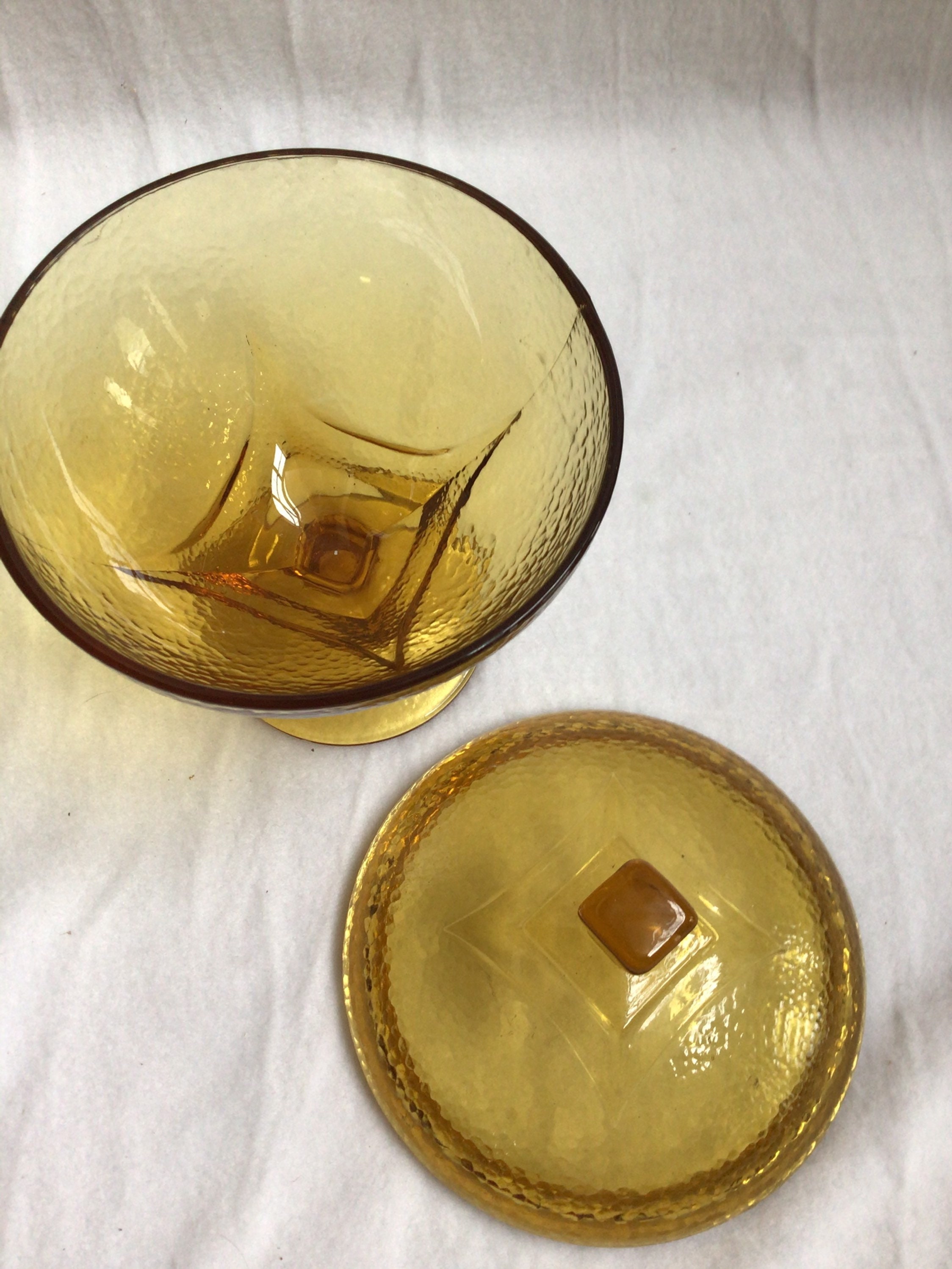 Compote Dish With Lidamber Glassvintage Etsy