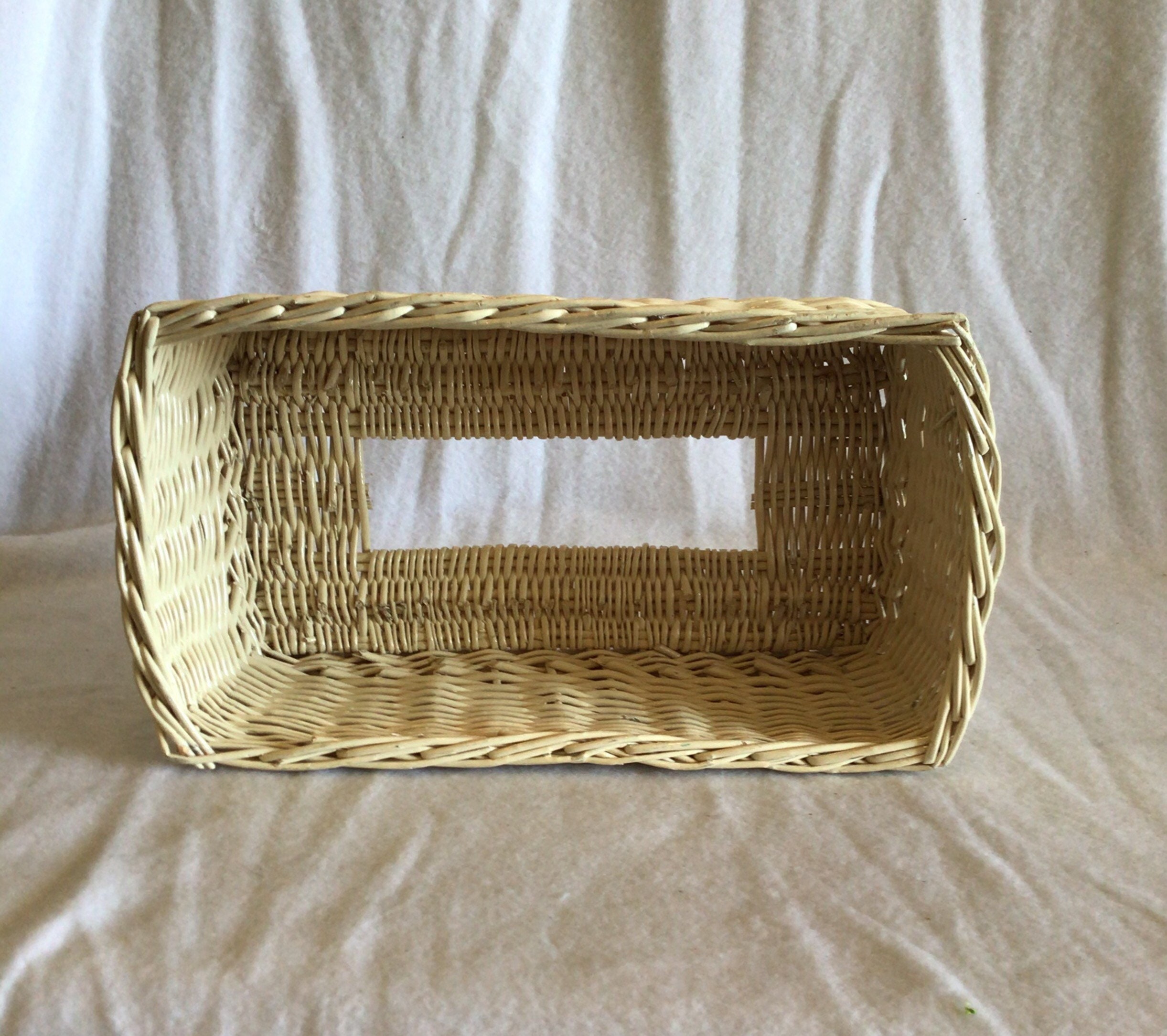 Vintage Rectangle Off White Wicker Tissue Box Cover Boho Etsy