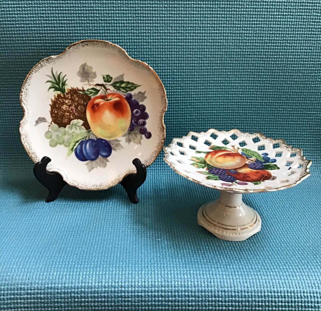 Serving Plates Fine China Fruit Pattern Gold Trim Plate and Etsy
