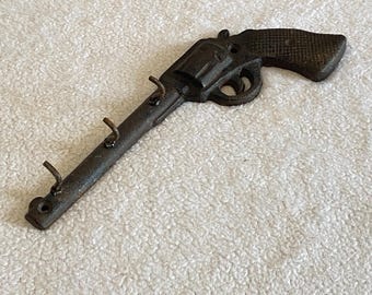 Cast Iron Pistol Wall Decor with Hooks - Vintage