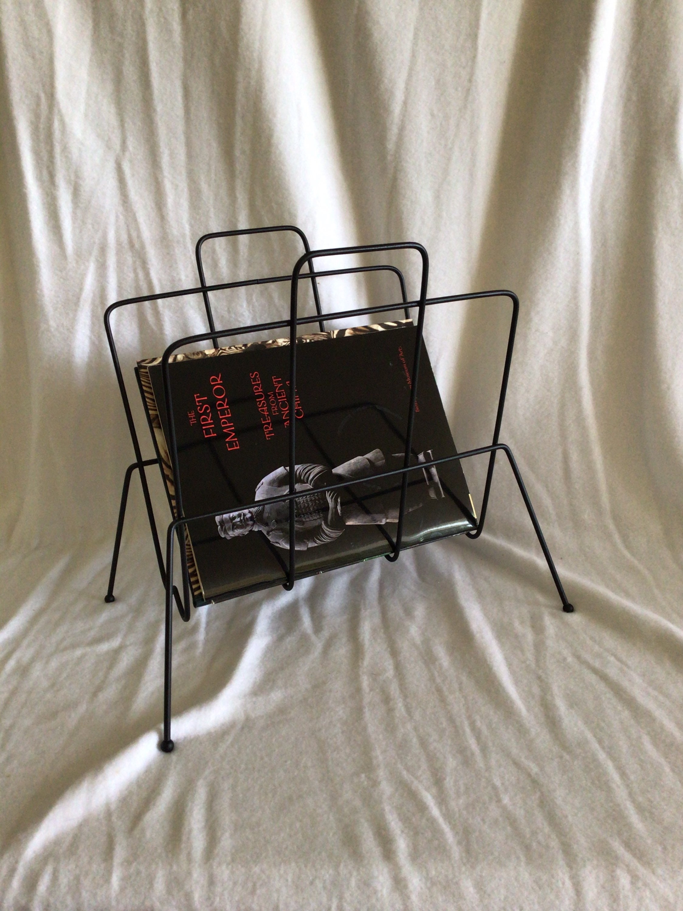 REDUCED Mid Century Modern Black Metal Magazine Rack/Album Etsy