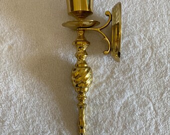 Vintage Lacquered Brass Candleholder - Wall Sconce