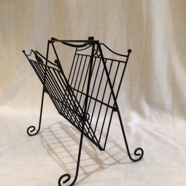 Magazine Rack- Black Metal- Foldable- Vintage - Reduced