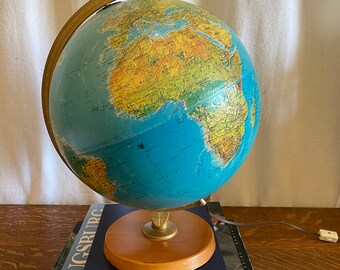 Vintage Lamp -  Replogle World Horizon Series 12” Diameter Rotating Globe on a Wood Base