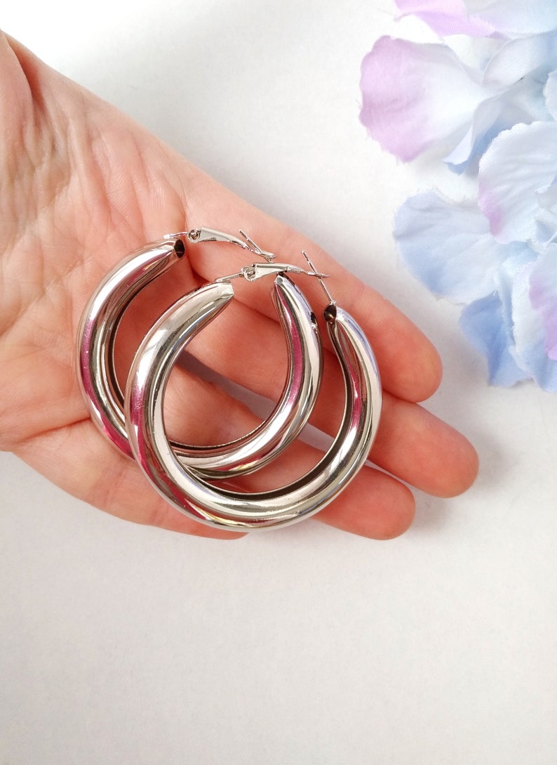 Thick hoop earrings massive hoops large hoops thick silver Etsy