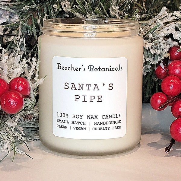 SANTA'S PIPE candle | clean burning soy wax handpoured in eco friendly glass jar + natural cotton wick